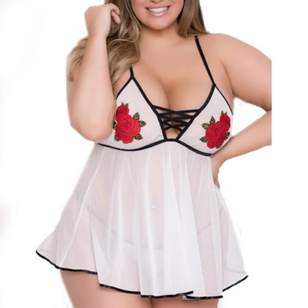 

FreshLook Delicate Sexy Girl Cute Lingerie Plus Size Women Underwear Applique Nightdress Valentine s Nightgown Pajamas White / XL