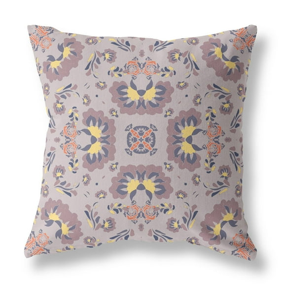 Divine Flowers Throw Pillow in Muted Purple and Yellow 18x18