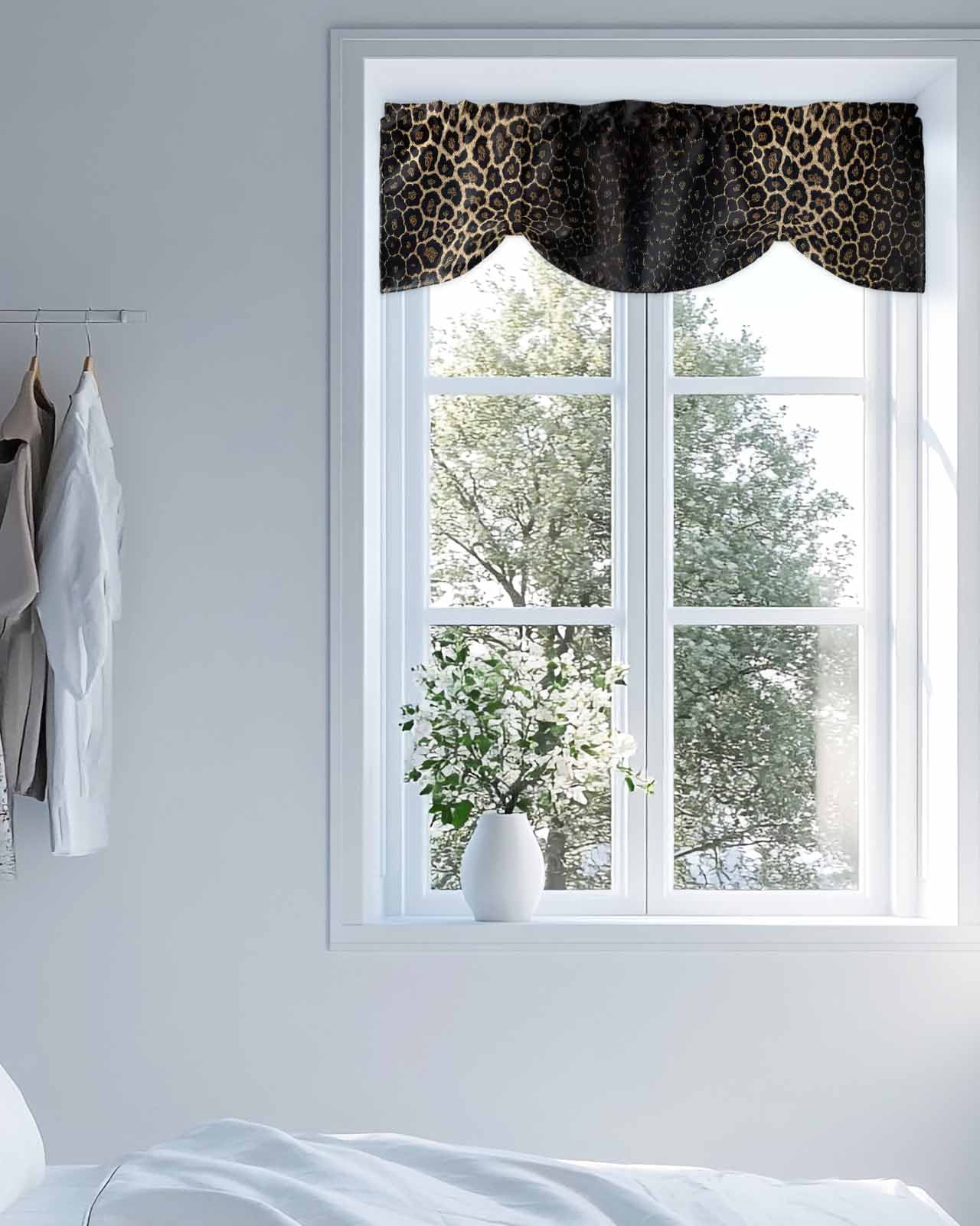 Leopard Print Tie Up Valances Curtain, Dot Gradient Texture Kitchen Valances for Windows Decor, Rod Pocket Short Curtains Set for Bedroom/Bathroom, 60"x18"
