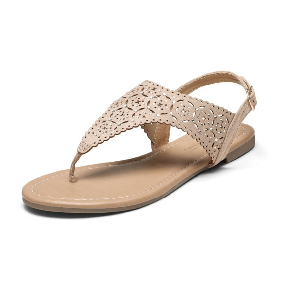 Dream Pairs Women's Rhinestone Casual Wear Cut Flat Sandals Beach Dressy T-Strap Thong Sandals Medinie