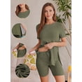 thumbnail image 3 of Weardear Maternity Outfits Set 2 Piece Matching Sets Ribbed Knit Side Split Short Sleeve Shirts and Biker Shorts Pregnancy Loungewear, 3 of 6