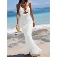 thumbnail image 2 of White Knitted Spaghetti Strap Mermaid Maxi Dress With Gold-Tone Cutout, 2 of 14