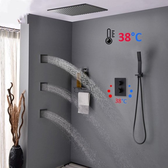 Juno Black Rainfall Digital Shower Head with 3 Jet Spa Bathroom Shower