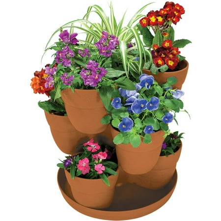 flower planter tower plants stacking stackable emsco terracotta indoors bloomers holds outdoors both janes p1360 nancy self inch pots walmart