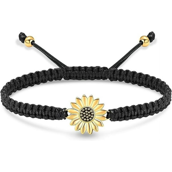 Sunflower Urn Cremation Bracelet for Ashes High Quality Material Stainless Steel Urn Memorial Jewelry Braided Rope Adjustable Bangle Keepsake for Women