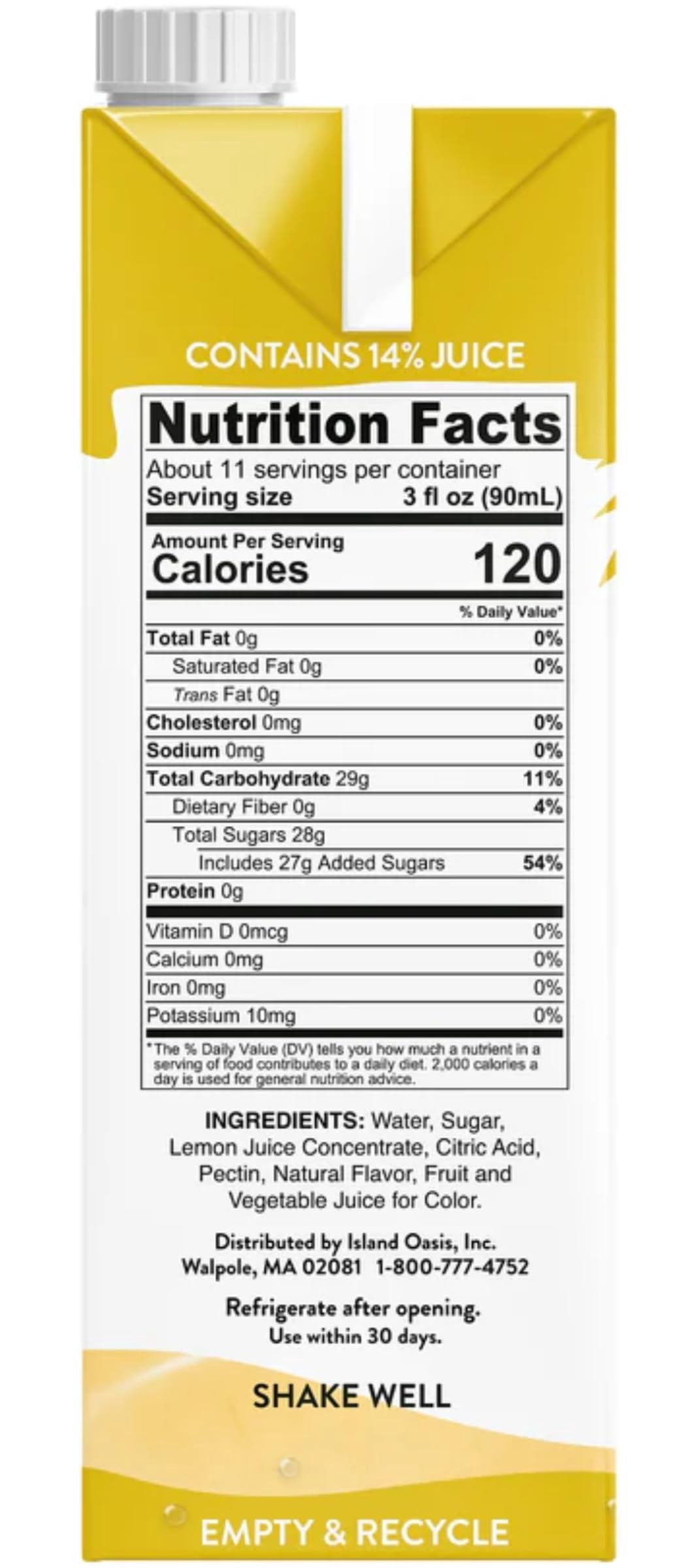 Island Oasis Lemonade Fruit Puree, 33.8 fl oz (1 Liter) Pack of 2