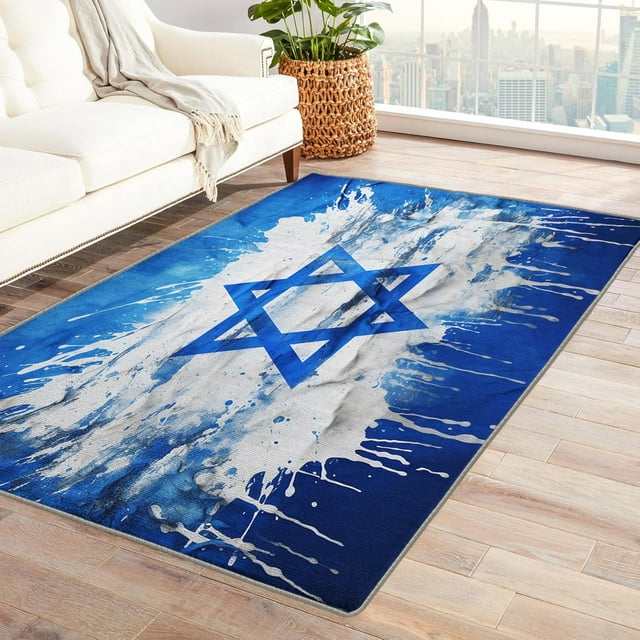 Tapis Star 3x5, Tapis Bleus pour Entrée, Chambre, Salon, Tapis Décoratif Moderne, Tapis Lavable en Machine, Tapis Antidérapant Doux à Poils Ras T6&-325