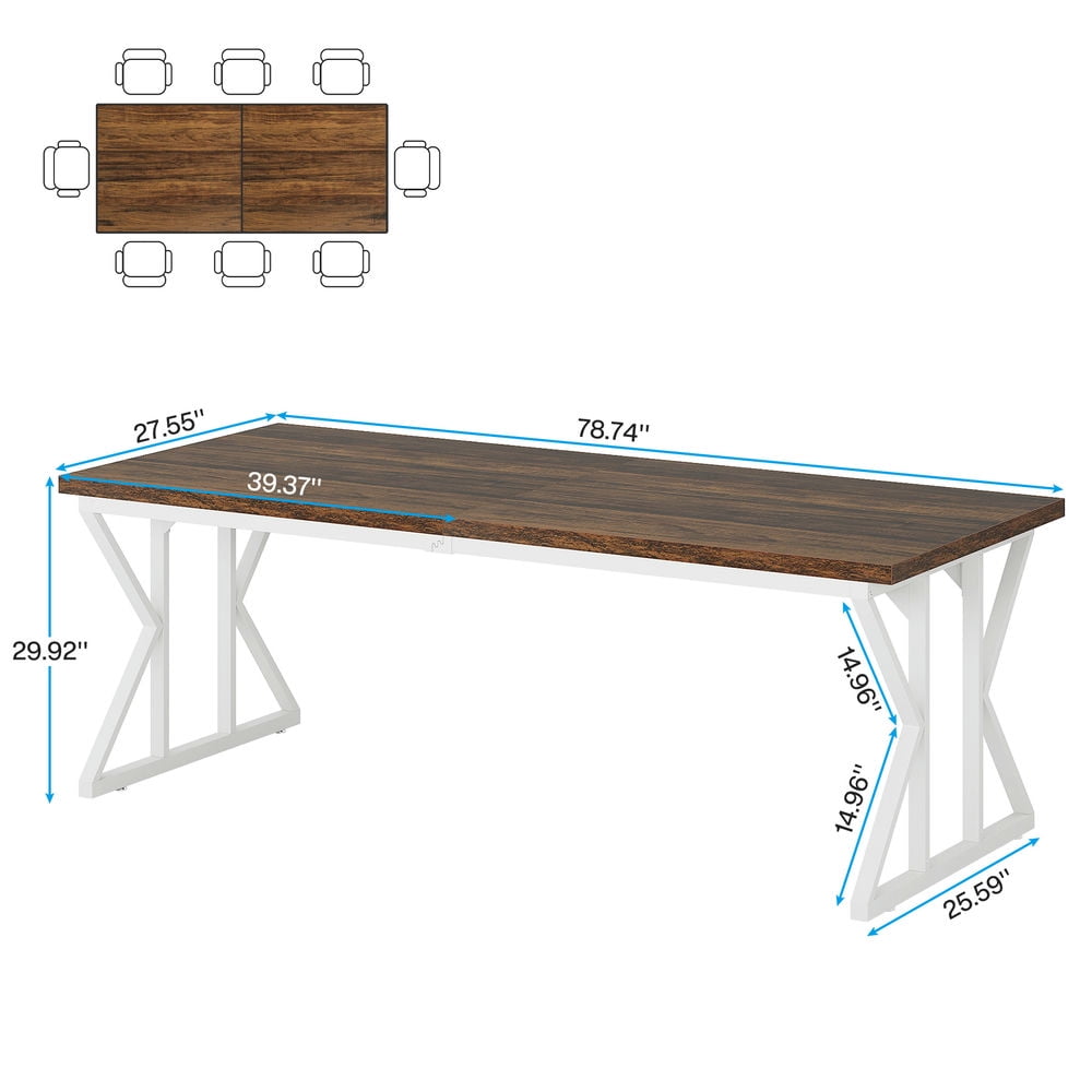 Yardi Yarda 78.7" Executive Desk, Large Computer Desk Two Person Desk for Indoor, Desk for Indoor, Brown+White