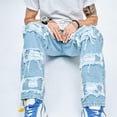 thumbnail image 6 of Reppunk Wide-leg Men's Jeans Men Stylish Hip Hop Ripped Patch Loose Fit Jeans Pants Streetwear Male Casual Straight Denim Trousers Menswear Underwear Human Pocket solid Beige Plain Fathersdaygift, 6 of 8
