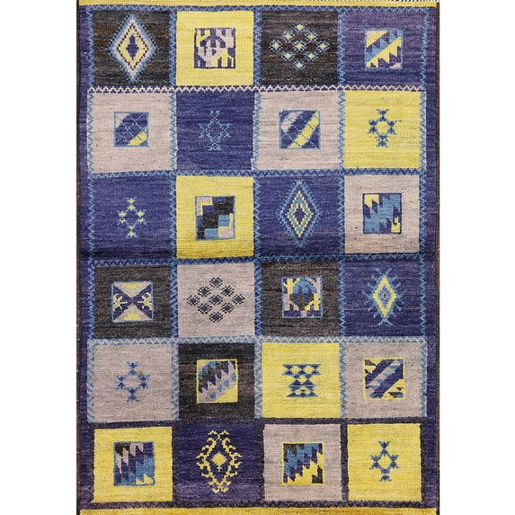 Ahgly Company Indoor Rectangle Mid-Century Modern Purple Oriental Area Rugs, Swatch Sample