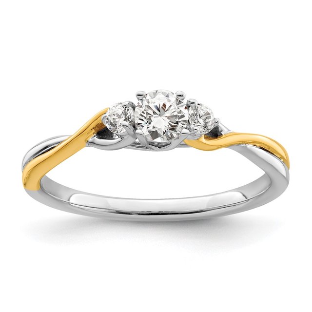 Diamond2Deal 14k Two-tone Gold Lab Grown Diamond VS/SI GH, Petite Engagement Ring for Women Size- 7