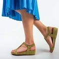 thumbnail image 2 of XYD Women Round Open Toe T-Strap Platform Wedge Low Heel Sandals Ankle Strap Buckled Dress Casual Shoes Size 12.5 Olive, 2 of 4