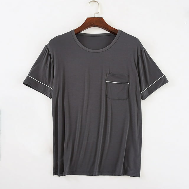 Pijama de manga corta para hombre, cuello redondo, manga corta, con bolsillo, para el hogar, fino, Mordai