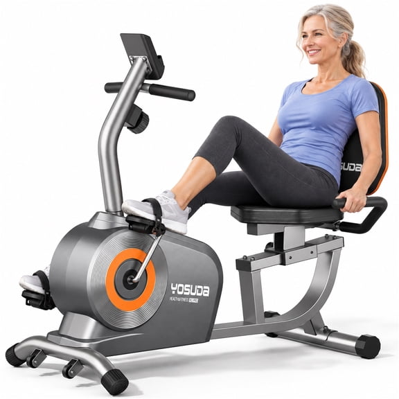 YOSUDA Recumbent Exercise Bike for Seniors & Adults, 350 lb Capacity, 16-Level Magnetic Resistance, Adjustable Seat, Bluetooth App, Silver