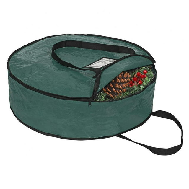 Large Christmas Wreath Storage Bag 24” - Garland Holiday Container with Tear Resistant Fabric - Featuring Heavy Duty Handles and Transparent Card Slot - (Red)