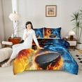 thumbnail image 4 of Castle Fairy Ice Hockey Boy Girl 2Pcs Bedding Comforter Set,Sport Gamer Twin Comforter Sets,Blue Orange Lightning Breathable Bedding Set,Lightweight Room Decor, 4 of 8