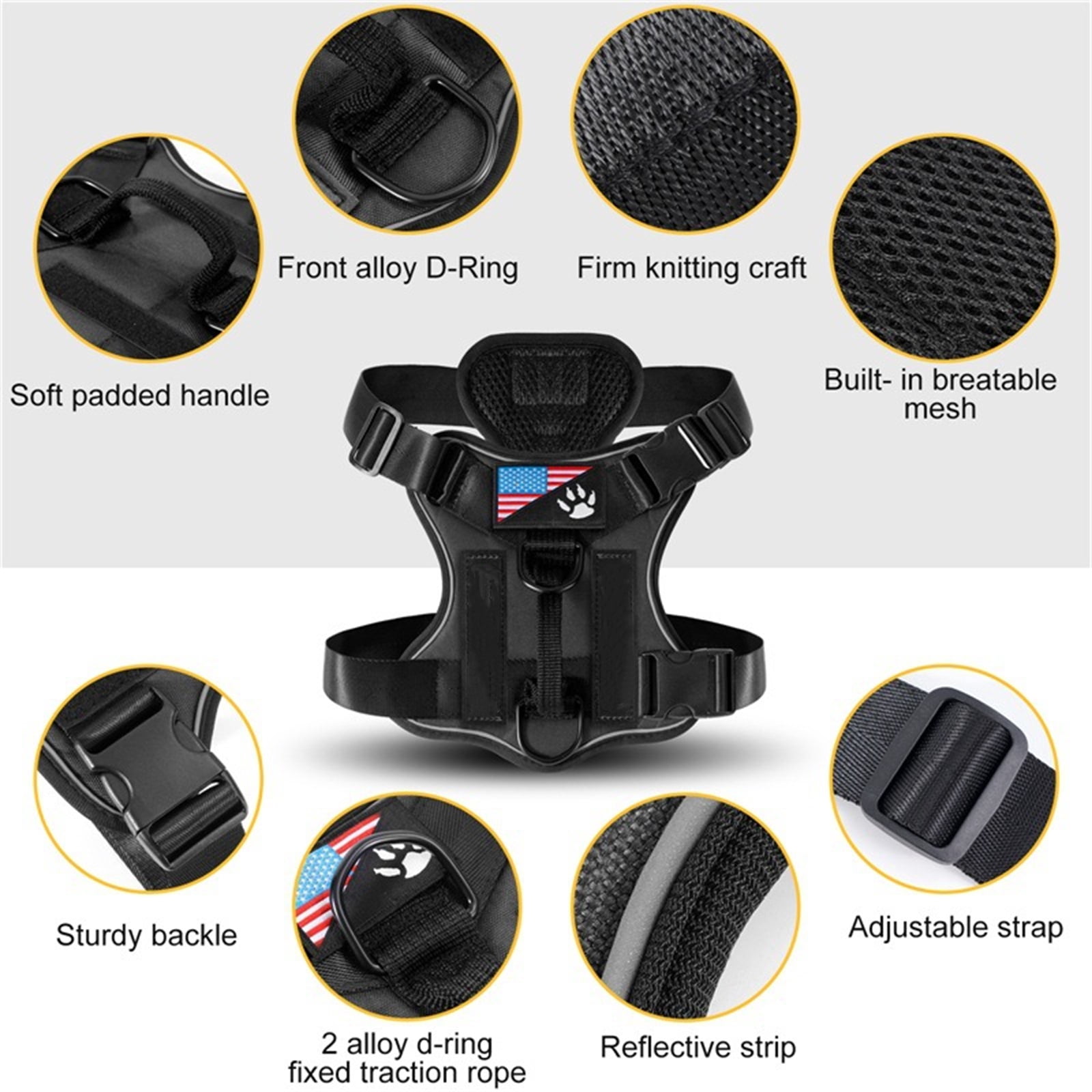 No Pull Dog Harness for Large Dogs, Reflective Adjustable Heavy Duty Harness for Medium Dogs, Ideal for Night Walking Outdoor Training with Custom