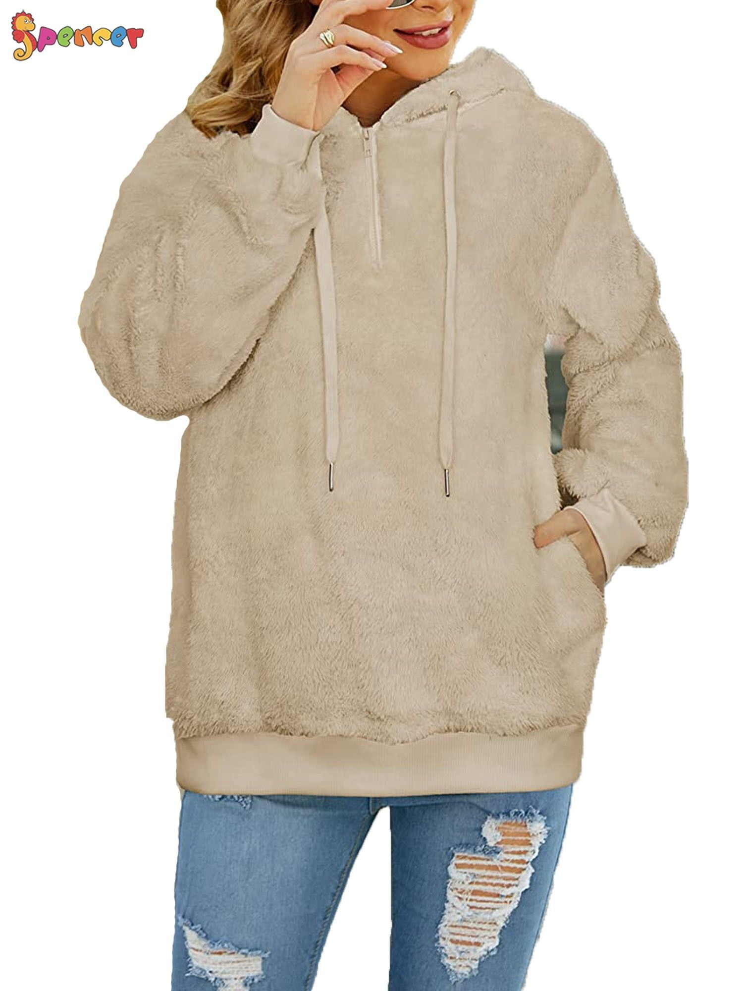 BLENCOT Womens Oversized Warm Double Fuzzy Hoodies Casual Loose Pullover Hooded Sweatshirt Outwear