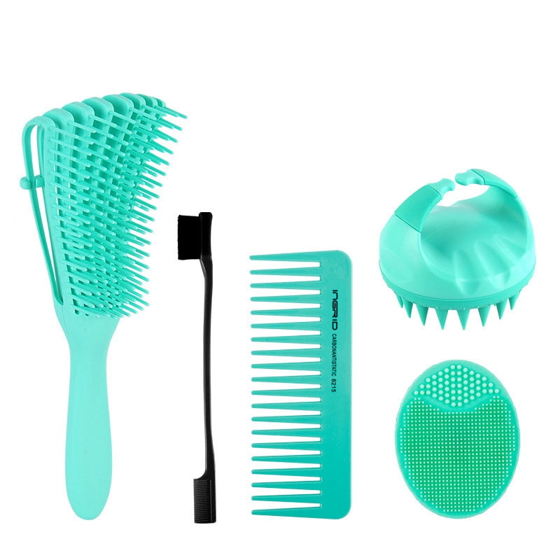 5 Pieces Wash Brush Hairdressing Soft Silicone Hair Comb Plastic Insert Comb  Massage Smooth Hair Large Curved Comb(Green) 