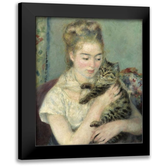 Renoir, Pierre-Auguste 12x14 Black Modern Framed Museum Art Print Titled - Woman with a Cat