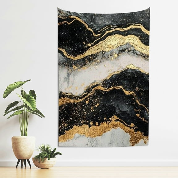 ZFLMY Black Gold Marble Print Tapestry Wall Hanging Home Decor 40*60in