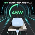 thumbnail image 4 of 2-pack 45W Charger USB-C Super Fast Charger with 10FT Type C Charging Cable Cord Charger for Samsung Galaxy S24 Ultra/S24/S24+/S23 Ultra/S23/S23+/S22 Ultra/S22+/S21, Android Phone，Blue, 4 of 10