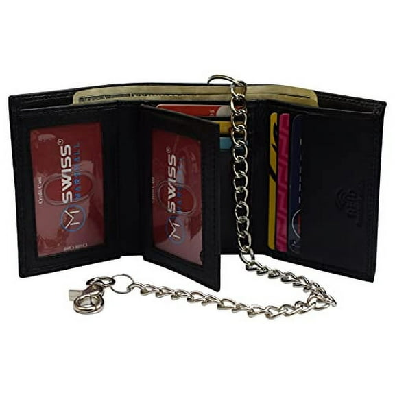 Men's RFID Blocking Premium Leather Chain Trifold Wallet