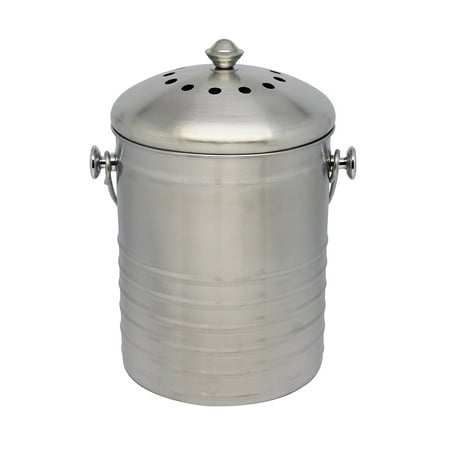 Cedar Grove 1.3gal Stainless Steel Countertop Compost System, Includes 1 Charcoal Filter and 4 - 100% Compostable Bags