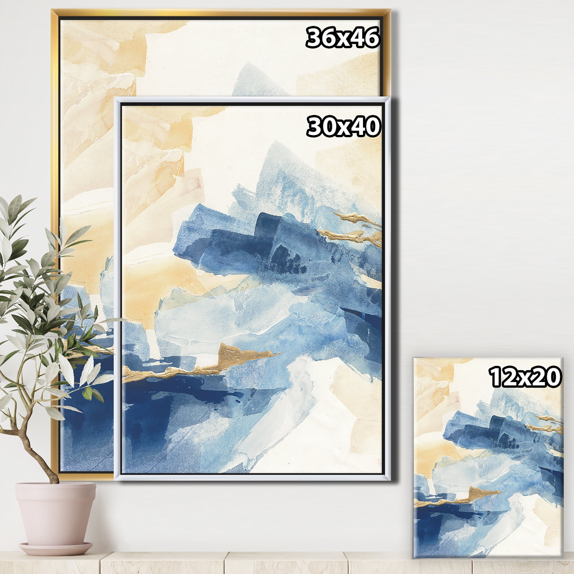 Designart ' Metallic Gold Indigo II ' Modern Glam Framed Canvas