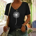 thumbnail image 2 of Summer Saving Wycnly Womens Shirts V-Neck Short Sleeve Dandelion Print Summer Cute Tops Fashion Comfy Loose Fit Breathable Pullover Blouses Black xxl Clearance Clothes, 2 of 5