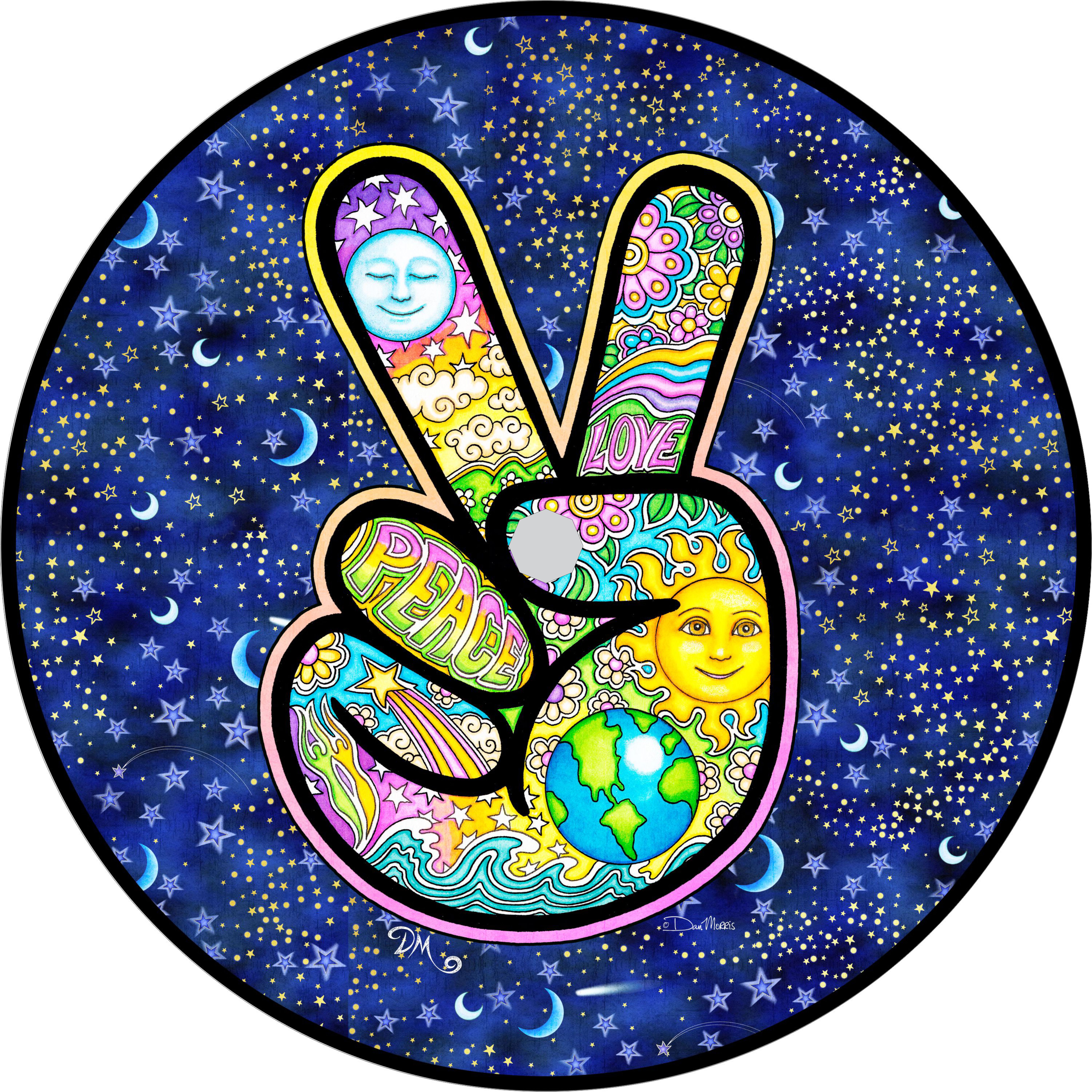 Tire Cover Central Peace Sign Hand Earth Black Vinyl(Select Size/Camera in Menu) 245/75r17 Center Camera - image 1 of 4