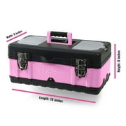 Pink Power Pink Tool Box for Women - 18 Small Metal & Plastic Portable Lightweight Pink Locking Empty Toolbox Chest - Craft Tote Storage Tool Case Organizer for Ladies Pink Tool Set Kit