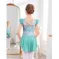 thumbnail image 4 of Oudiya Girls Ballet Dress Ruffle Sleeve Dance Leotard with Skirt Criss Cross Back Dance Clothes for Kids 6-7Y, 4 of 9