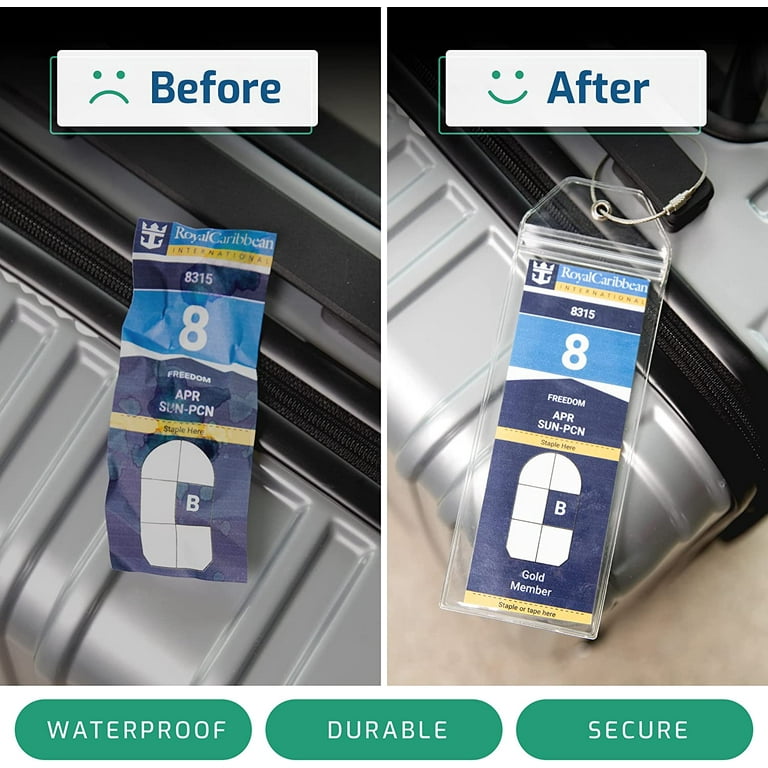 Cruise Luggage Tag Holder Zip Seal Steel for Royal Caribbean Celebrity Cruise Clear 8 Pack