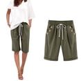 thumbnail image 2 of ABATAB Summer Capri Pants for Women Cotton Linen Loose Cropped Trousers Button down Roll up Hem Casual Lounge Capris Pants, 2 of 5