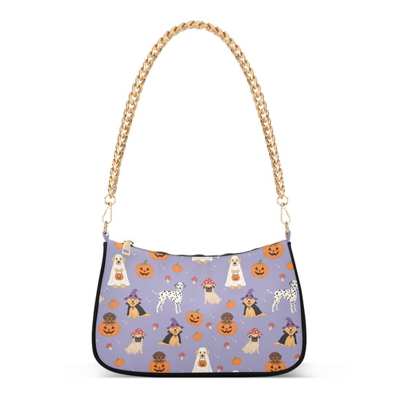 Cute Dog in Halloween with Pumpkins Women's Tote Bag Detachable Strap Chain Bag Lightweight Shoulder Purse