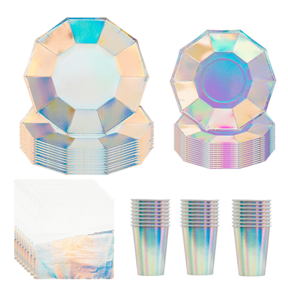 Koyal Wholesale Birthday Iridescent Theme Party Plates, Cups and Lunch Napkins, 50 Piece Person Set