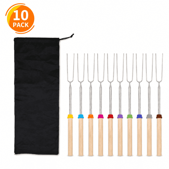 RYLZX Stainless Steel Reusable 32 inch Grilling Skewer with 8 Marshmallow Roasting Sticks 10 Count