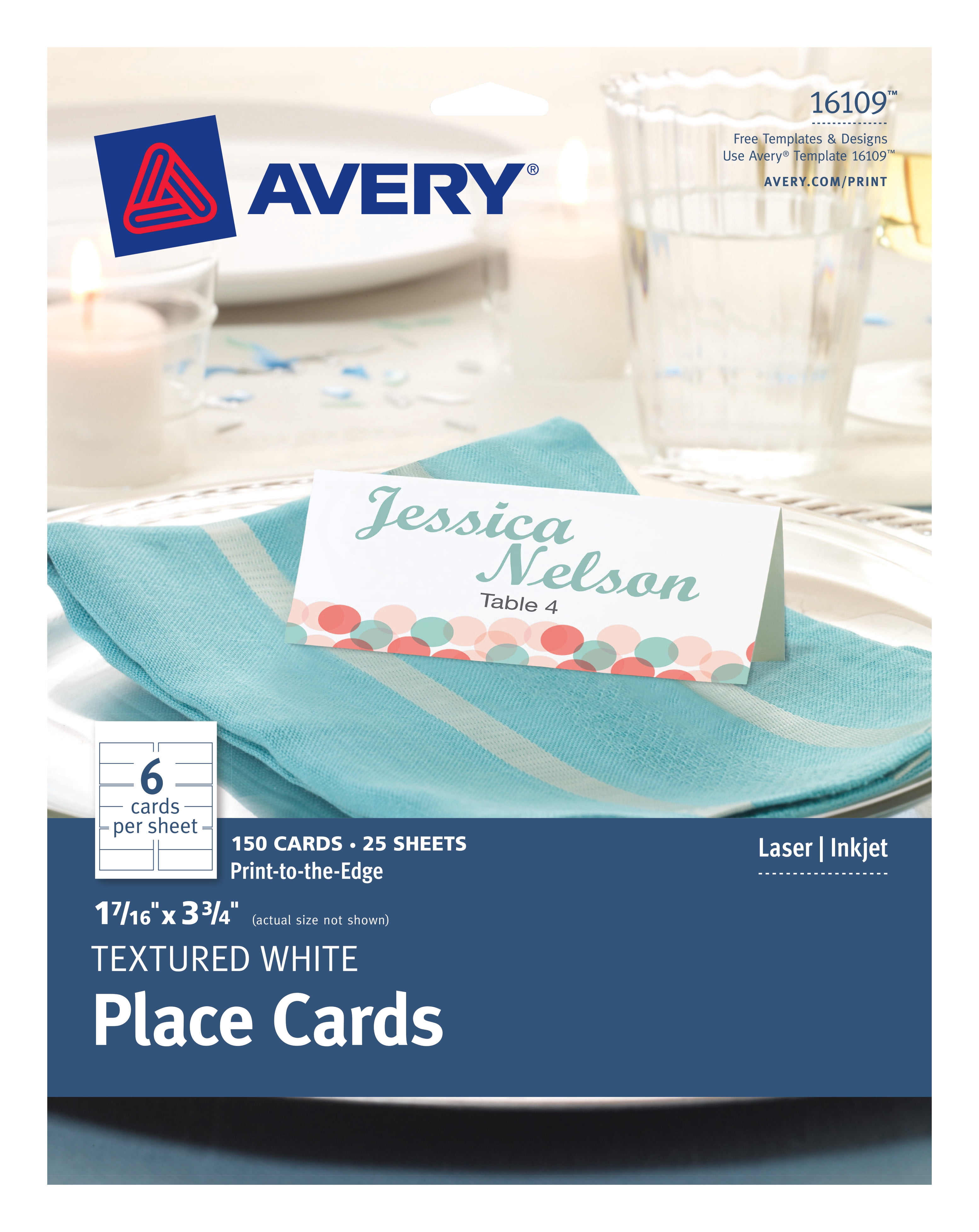 Avery Printable Place Cards With Sure Feed Technology 1 7 16 X 3 3 4 Textured Ivory 150 