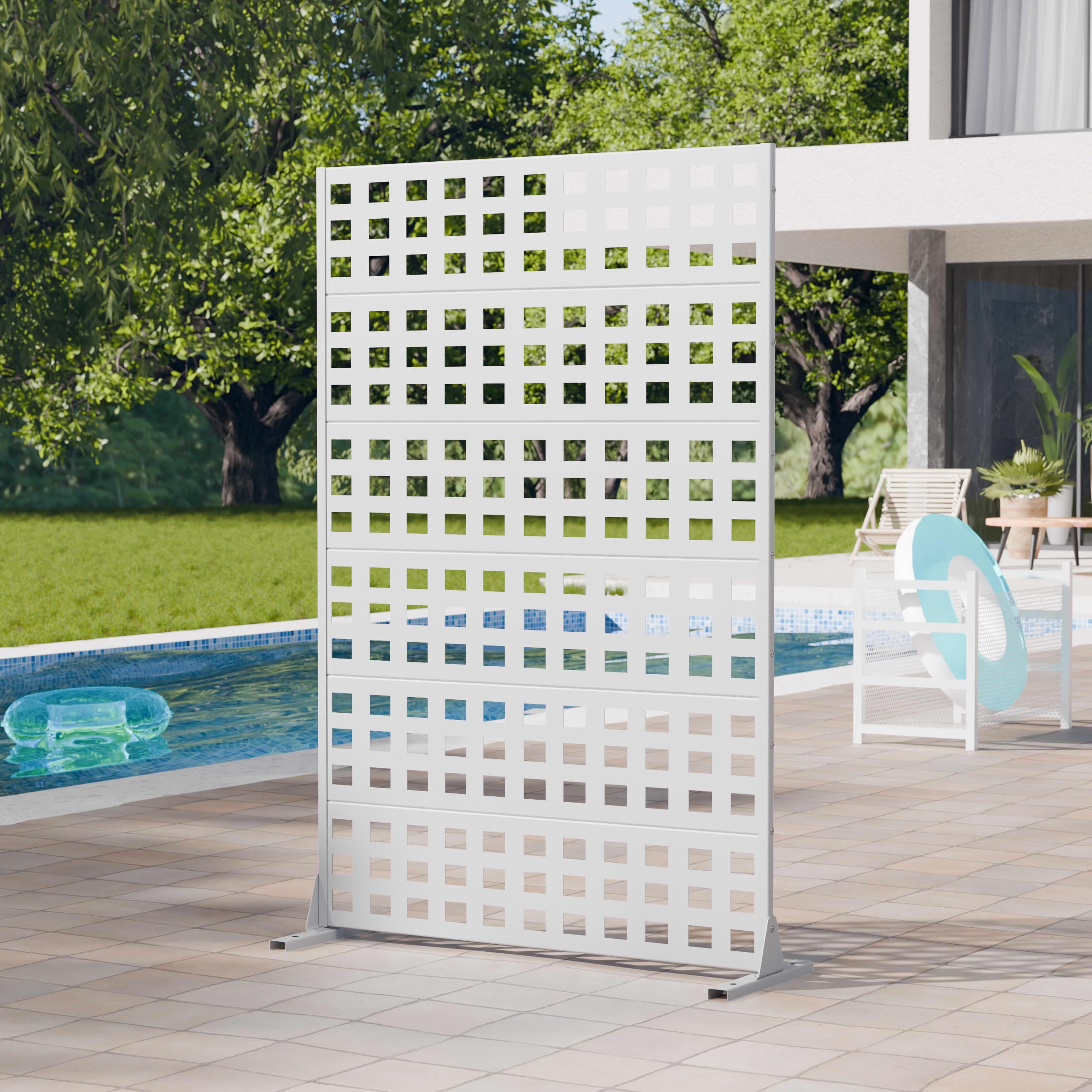 MAYEERTY 2-Piece Outdoor Metal Privacy Screen 6ft × 4ft White, 6-Panel Lattice Pattern, Rust-Resistant for Garden