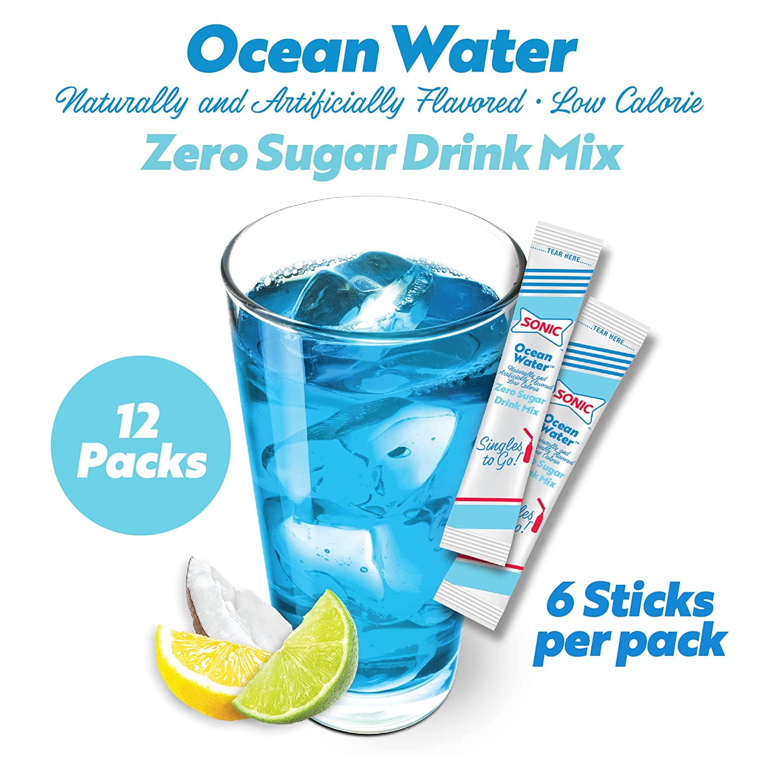 Sonic Ocean Water SINGLES TO GO Powdered Drink Mix, Quantity of 12 Boxes