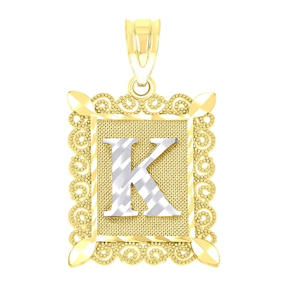 10k 10kt Two-tone Gold Unisex Diamond-cut Initial K Charm Pendant for Men Women