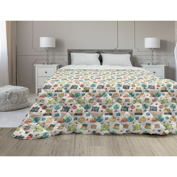 Compass Down Alternative Comforter, Travel Adventure Crossed Arranged Nautical Theme in Earthy Tones Illustration, Microfiber Quilt for All Season, 5 Sizes, Pale Camel Camel, by Ambesonne