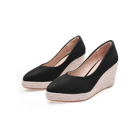 

Tenmix Ladies Dress Shoe Pointed Toe Espadrilles Slip On Wedge Pumps Shoes Platform Womens Casual Comfort Black 5.5