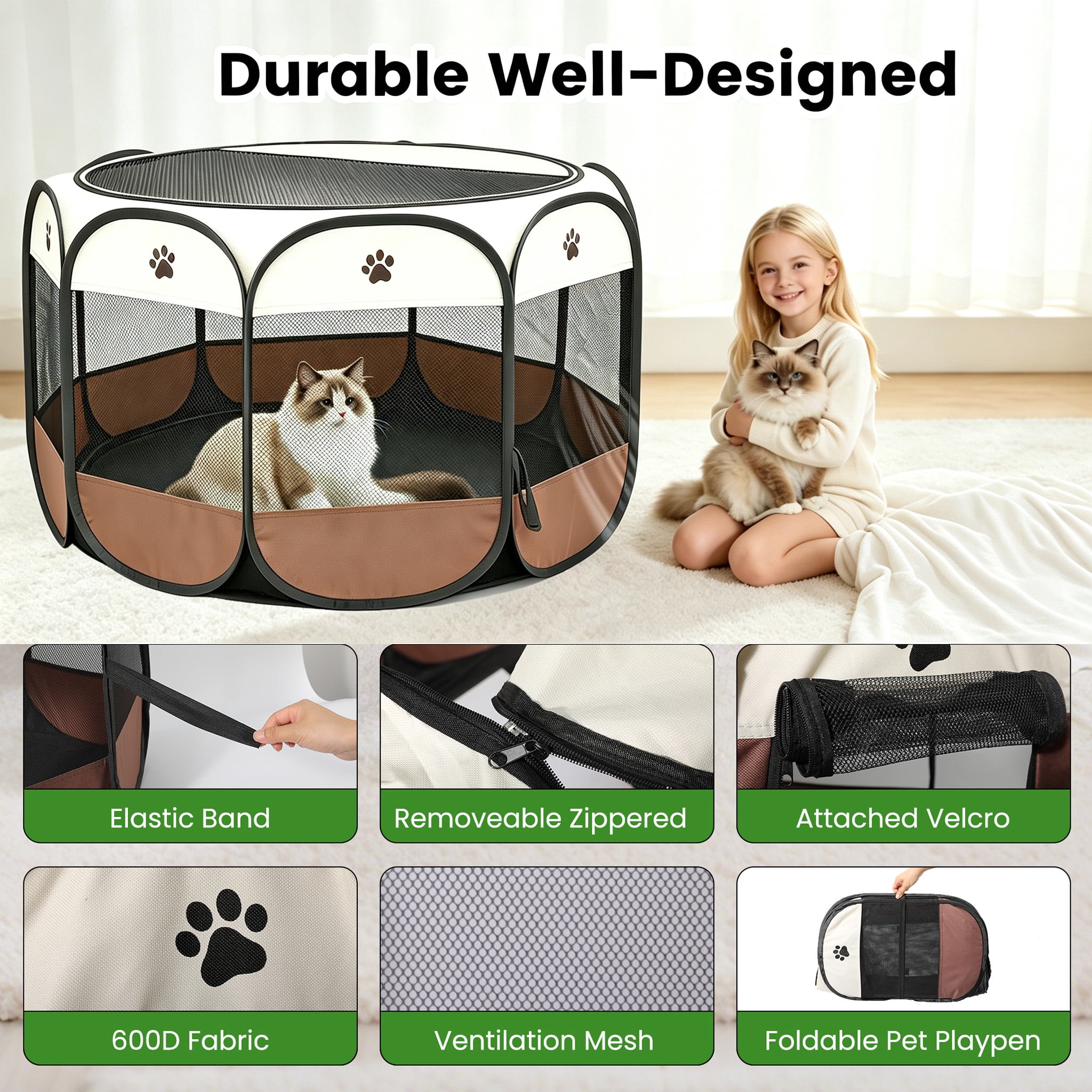 Portable Pet Playpen, Dog/Cat Playpen Foldable Pet Exercise Pen Tents Dog Kennel House Playground for Indoor Outdoor Travel Camping Use