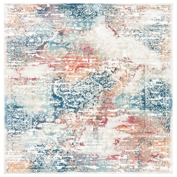 SAFAVIEH Skyler Luka Distressed Area Rug, Beige/Burgundy, 6'7" x 6'7" Square