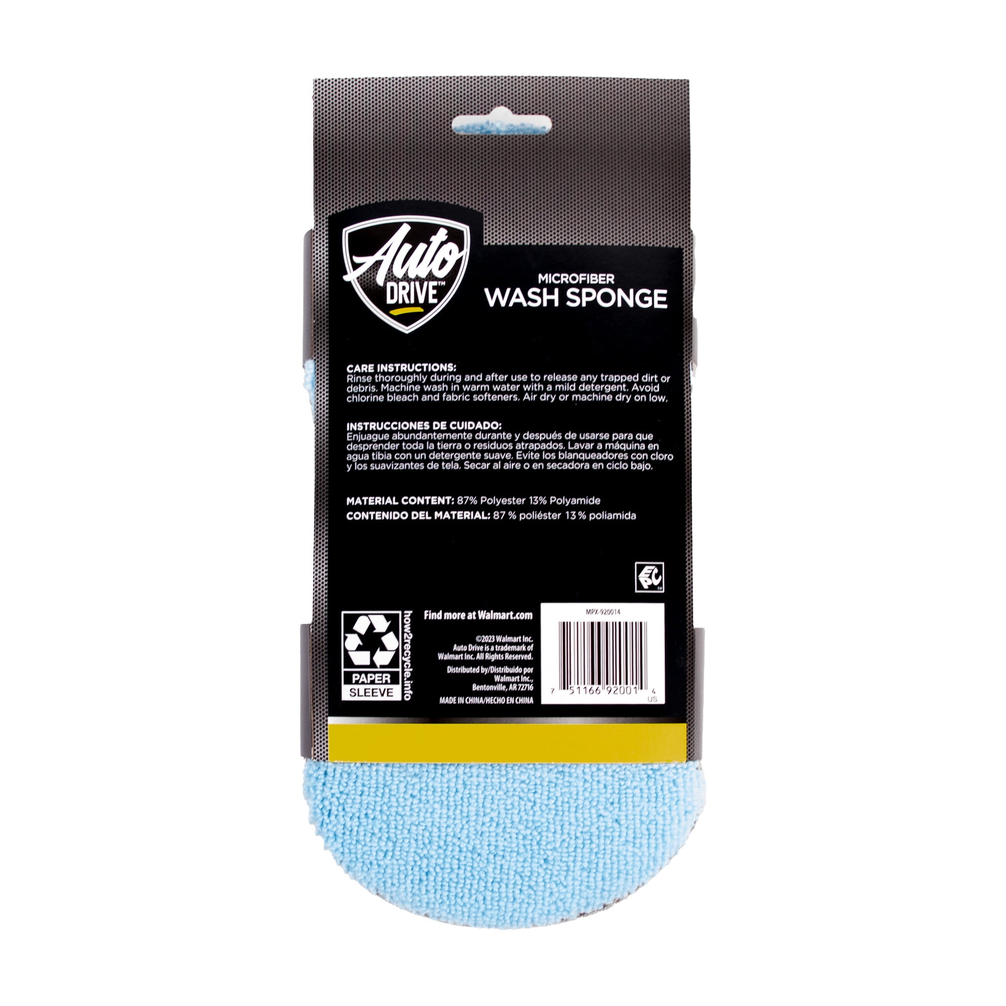 (2 pack) Auto Drive Car Wash Microfiber Sponge w/ bug mesh, Blue
