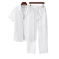 thumbnail image 5 of BLTIBY Mens Summer Set 2 Piece Beach Outfits Short Sleeve Button Down and Drawstring Pants Matching Vacation Sets with Pockets White S, 5 of 6