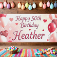 thumbnail image 5 of Pink Themed Heart Balloon Design Happy 50th Birthday Banner for Heather Party Supplies Birthday Decoration Photography Props Backdrop Background Decorations, 5 of 7