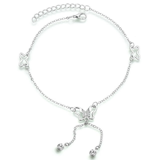 Butterfly Anklet Hollow Tassel Rhinestone Ankle Bracelet Foot Chain for Girls